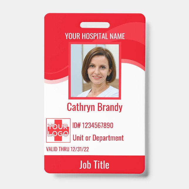 Red custom Hospital Employee Security, logo Badge (Front)