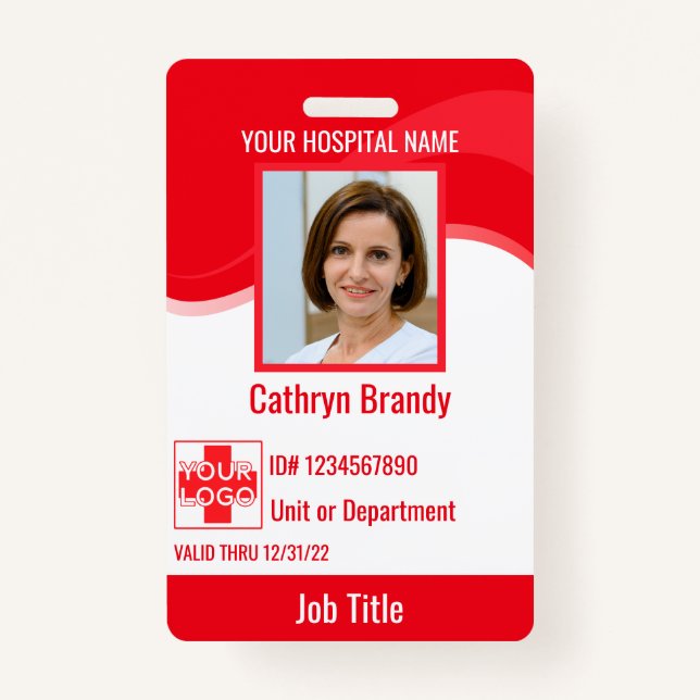 Red custom Hospital Employee Security, logo Badge (Front)