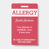 Red Custom Kids Food Allergy Alert Personalized Badge
