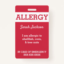 Red Custom Kids Food Allergy Alert Personalized Badge