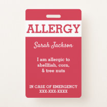 Red Custom Kids Food Allergy Alert Personalized Badge