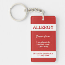 Red Custom Kids Food Allergy Alert Red Warning Keychain