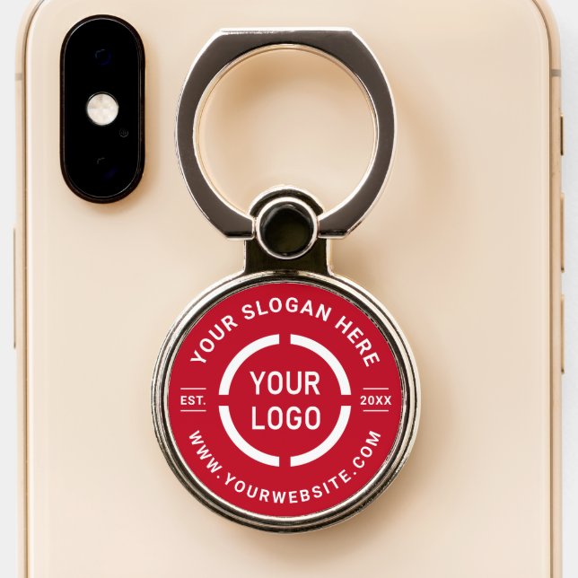 Red custom logo branded promotional phone ring stand (Close Up)