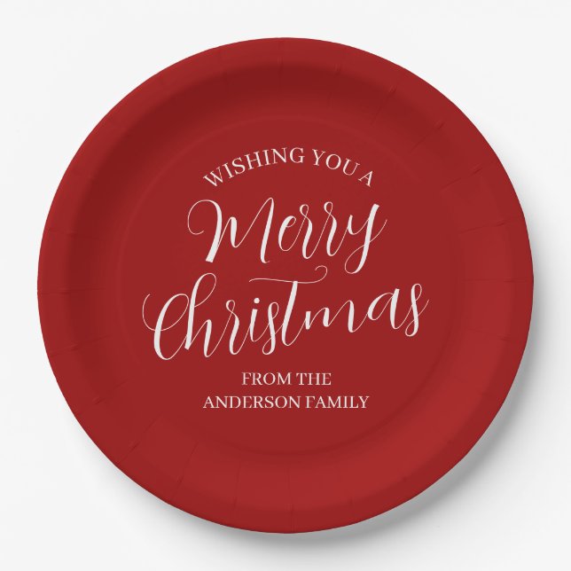 Red Custom Merry Christmas  Paper Plates (Front)