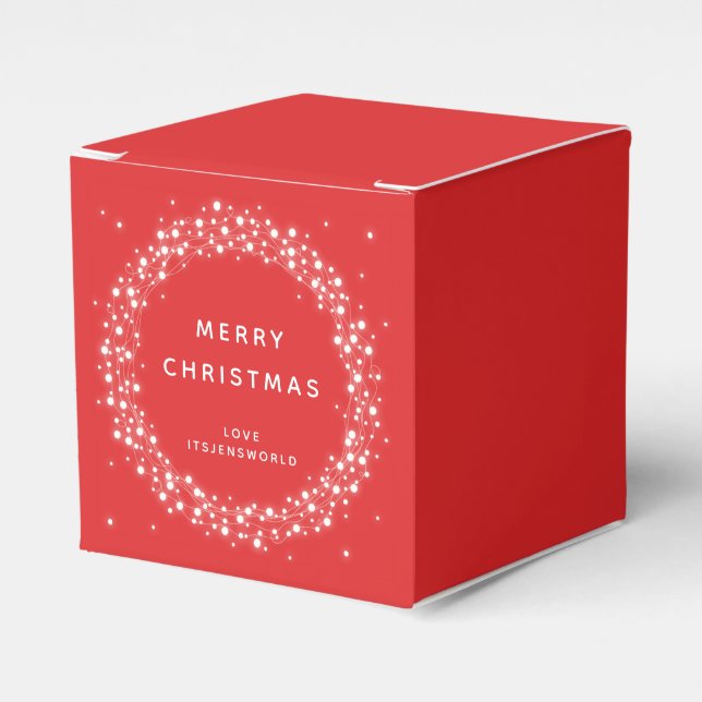 Red Custom Message Sparkling Lights Christmas Favor Boxes (Front Side)