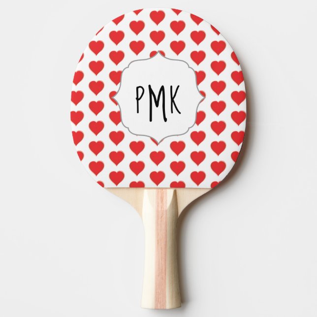 Red Custom Monogram Simple Whimsical Hearts  Ping Pong Paddle (Front)