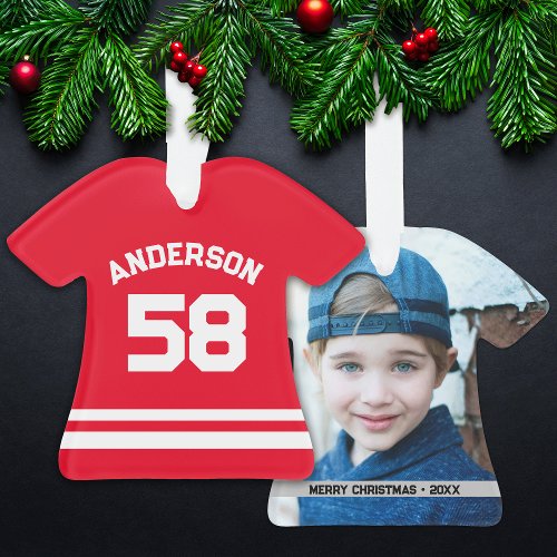 Red Custom Name, Number,  Photo Sports Jersey Ornament
