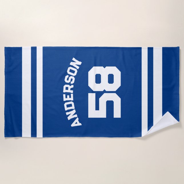 Red Custom Name & Number Sports Fan  Beach Towel (Front)