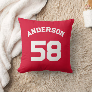 Red Custom Name & Number Sports Fan Throw Pillow