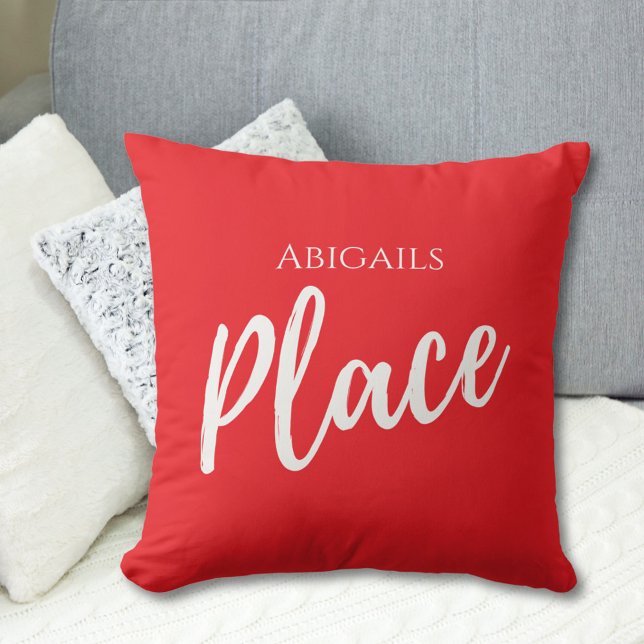 Red Custom Name Place Throw Pillow (Creator Uploaded)