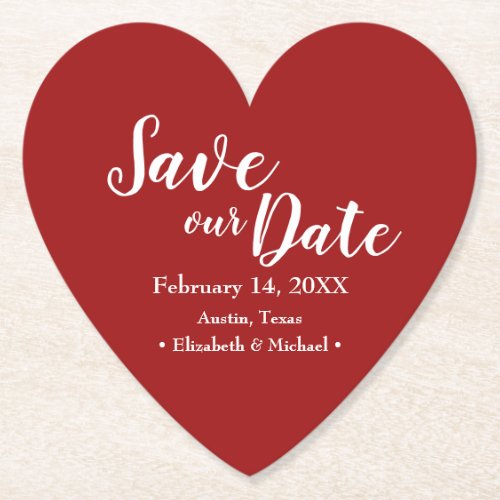 Red Custom Name Wedding Save our date  Paper Coast Paper Coaster