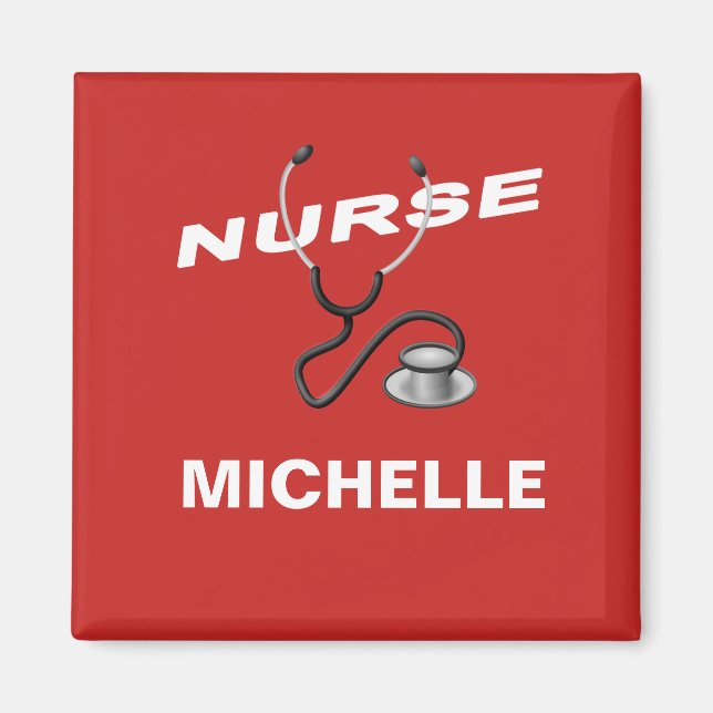 RED Custom Nurse Name Magnet (Front)