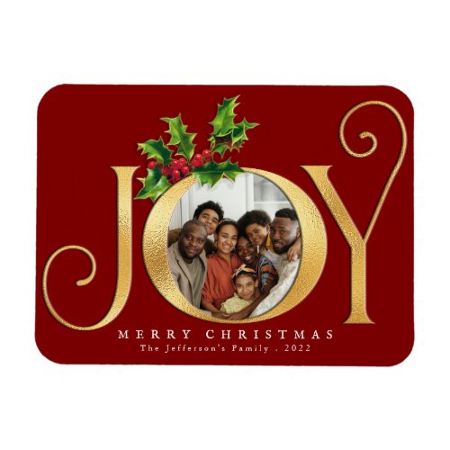 Red Custom Photo Gold Joy Typography Christmas Magnet
