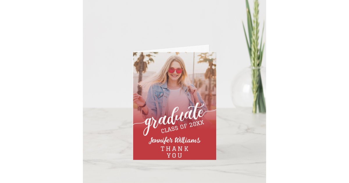 Red Custom Photo Graduation with Message Thank You Card | Zazzle
