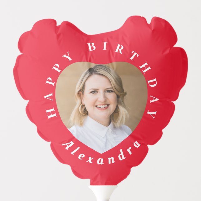 Red Custom Photo Text Happy Birthday  Balloon (Front)