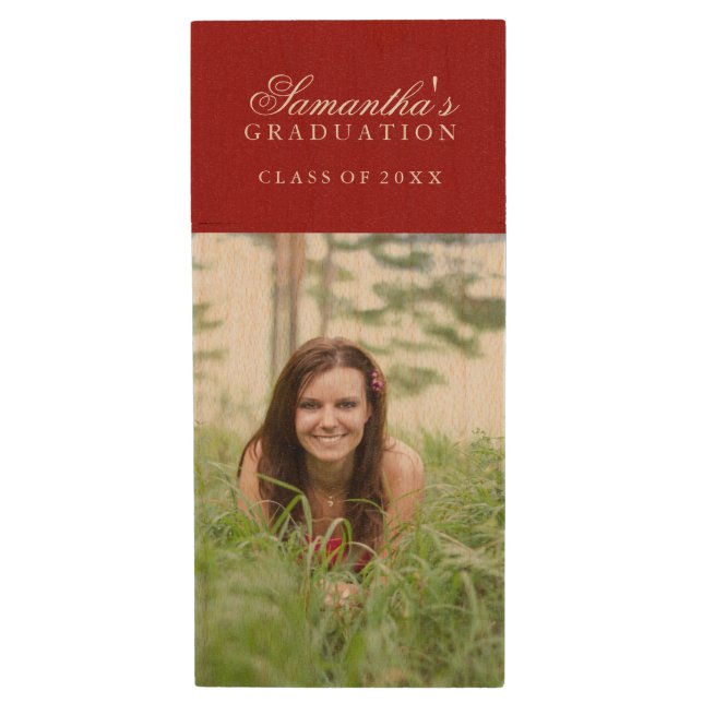 Red Custom Photo Wood Flash Drive (Front Vertical)