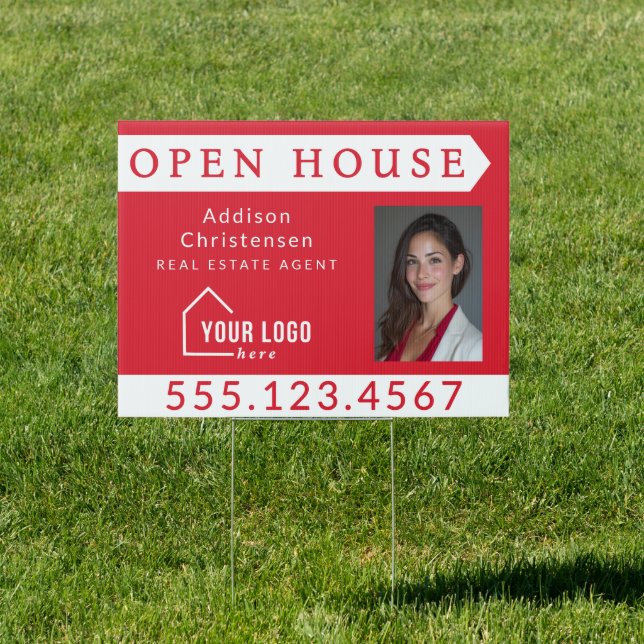 Red Custom Realtor Open House Yard Sign (Insitu)