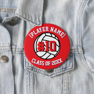 Red Custom Volleyball Player and Class Button