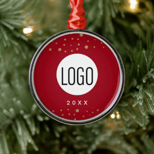 Red Custom Year Your Logo Here Gold Confetti Metal Ornament