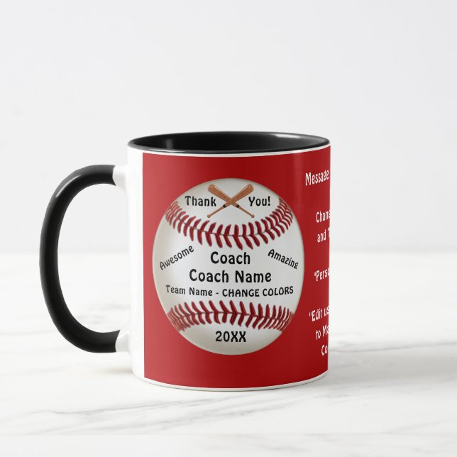 Red, Customizable, Baseball Coach Thank You Gifts, Mug (Left)