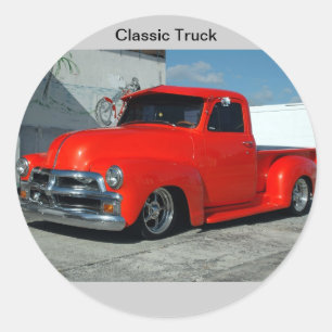 Red Customized Pickup Truck Classic Round Sticker