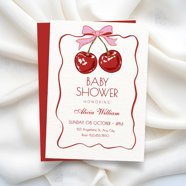 Red cute cherry baby shower invitation (Creator Uploaded)