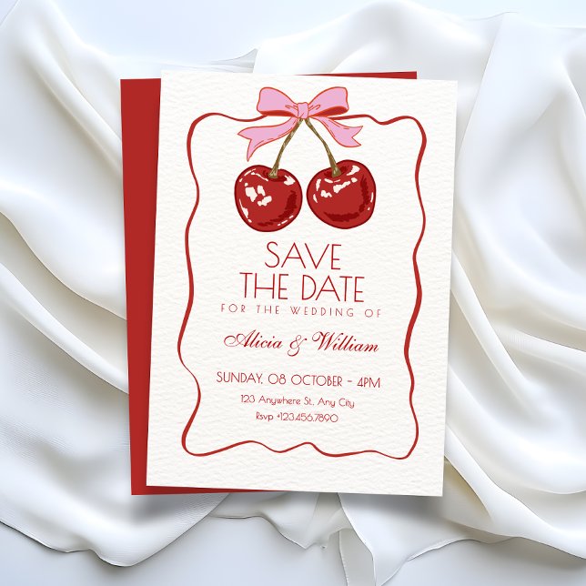 Red cute cherry wedding save the date (Creator Uploaded)