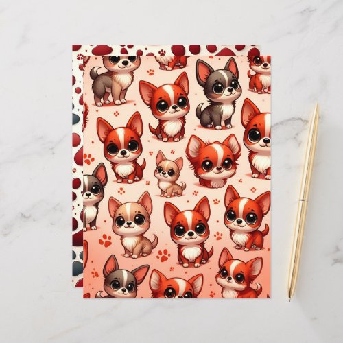 Red Cute Chihuahua Dog Scrapbook Paper