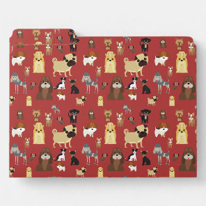 Red Cute Dogs Pattern Dog Lover Gift File Folder