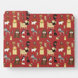 Red Cute Dogs Pattern Dog Lover Gift File Folder