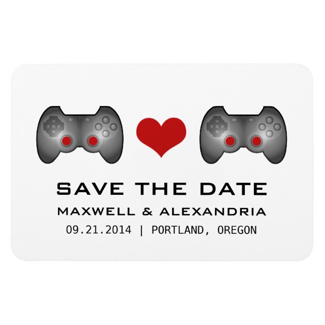 Red Cute Gamer Save the Date Magnet (Horizontal)
