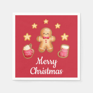 Red Cute Gingerbread Man Merry Christmas Napkins