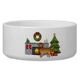 Red Cute Golden Retriever In A Christmas Room Bowl