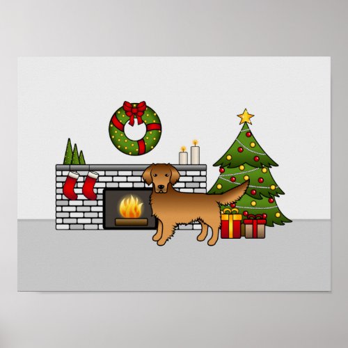 Red Cute Golden Retriever In A Christmas Room Poster