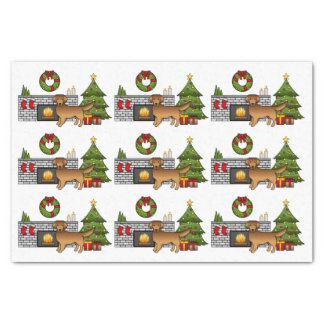 Red Cute Golden Retriever In A Christmas Room Tissue Paper
