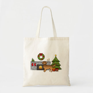 Red Cute Golden Retriever In A Christmas Room Tote Bag