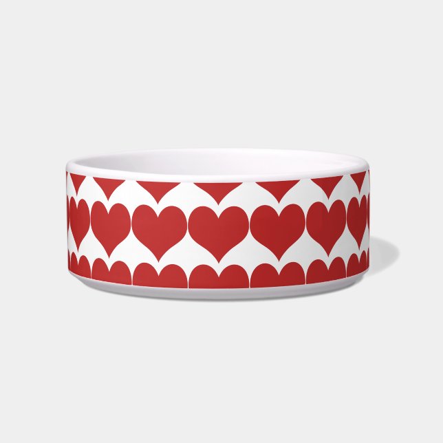 Red Cute Hearts Pattern Cat Bowl (Front)