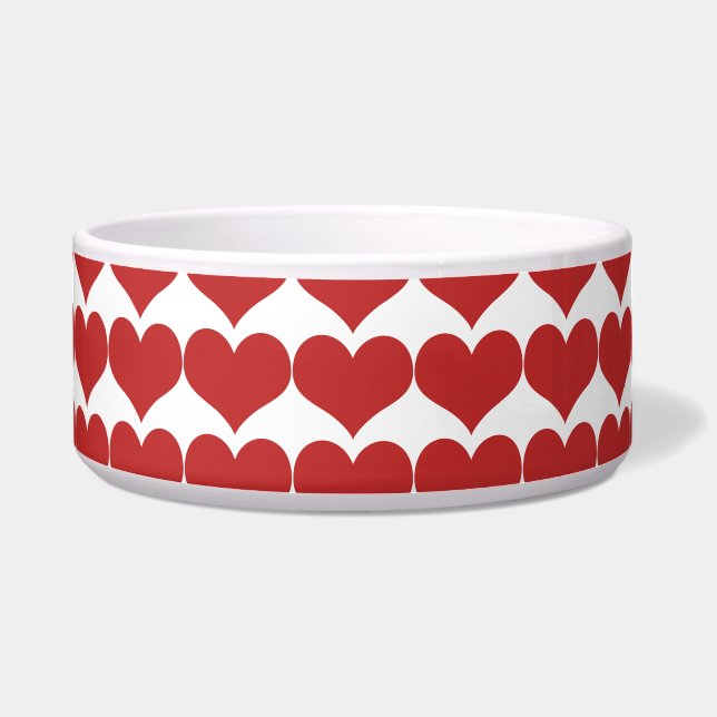 Red Cute Hearts Pattern Dog Bowl (Front)