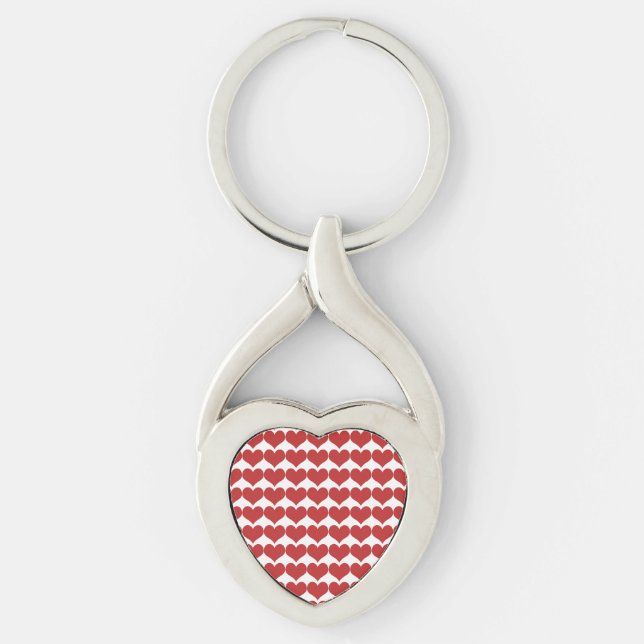 Red Cute Hearts Pattern Metal Keychain (Front)