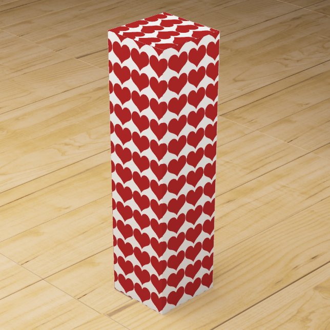 Red Cute Hearts Pattern Wine Box (Front)