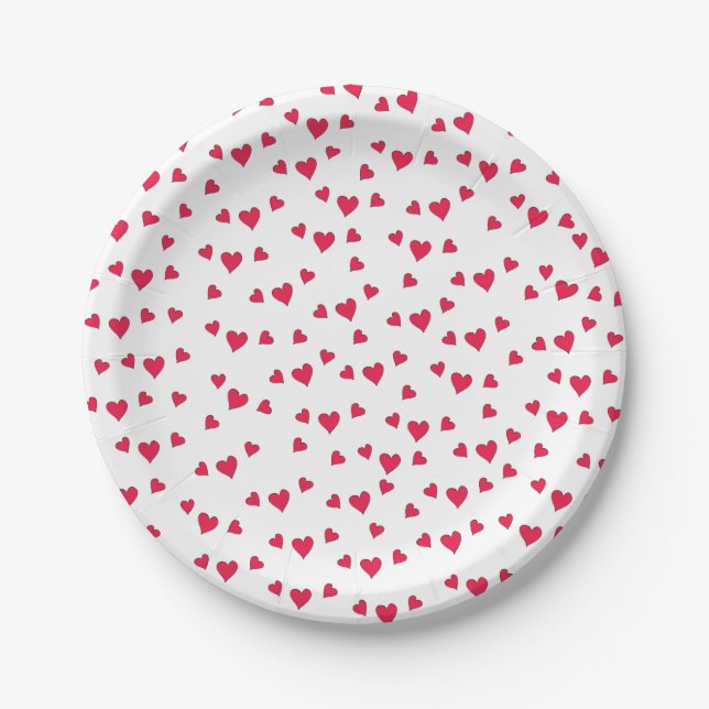 Red Cute Hearts Simple Minimalist Whimsical Paper Plates (Front)