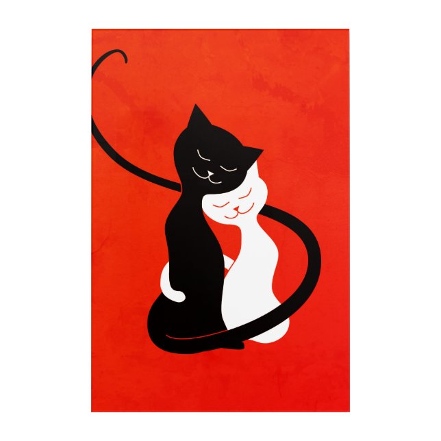 Red Cute Hugging Love Cats Acrylic Print (Front)