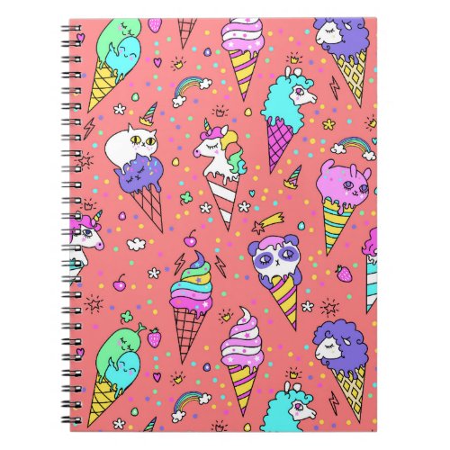 Red cute ice_cream can unicorn pattern notebook