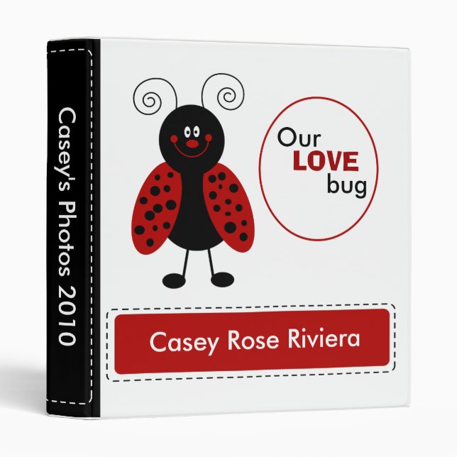 Red Cute Ladybug Customizable 3 Ring Binder (Front/Spine)
