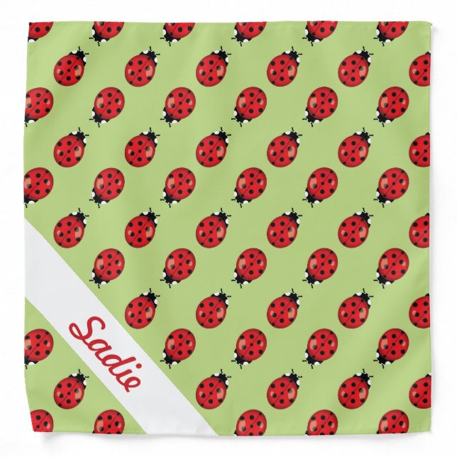 Red Cute Ladybugs Pattern With Custom Name Bandana (Front)
