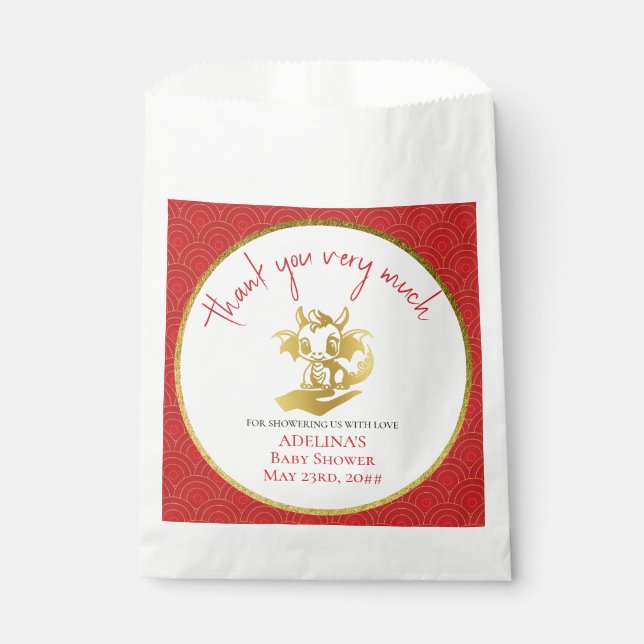 Red Cute Little Dragon Is On The Way Baby Shower Favor Bag (Front)