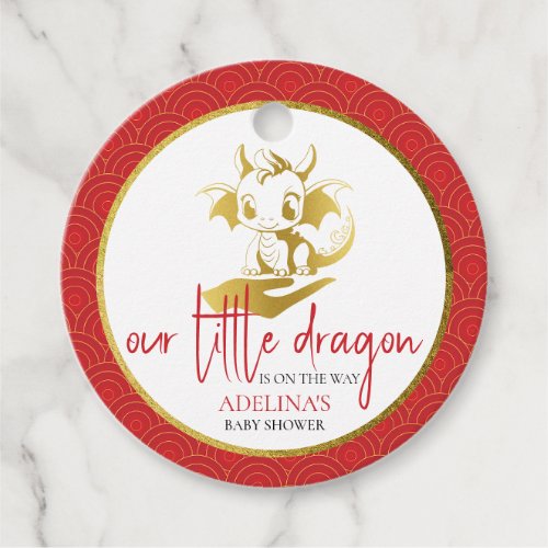 Red Cute Little Dragon Is On The Way Baby Shower Favor Tags