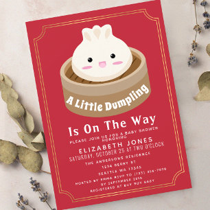 Red Cute Little Dumpling Baby Shower Invitation