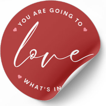 Red Cute Love Valentine's Day Circle Classic Round Sticker by artOnWear at Zazzle