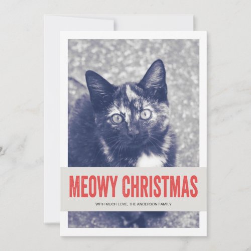 Red Cute Meowy Christmas Pet Photo Flat Cards